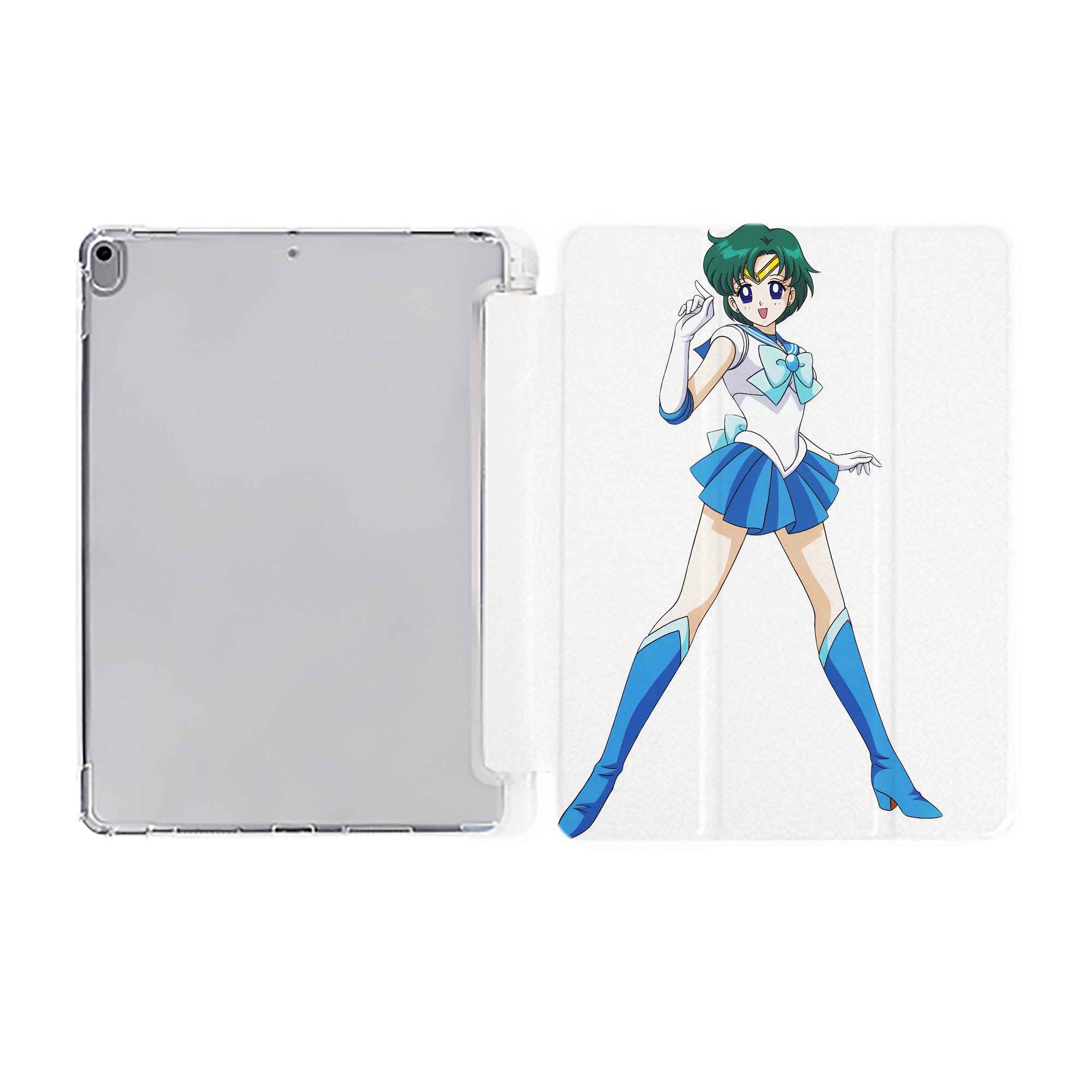 （画像用） 美少女戦士セーラームーン 海王 みちる（かいおう みちる） Sailor Moon Kaiou Michiru IPad ケース ペン収納付き 三つ折りスタンド PUレザー×シリコン 対応機種9.5/10.5/10.9インチ